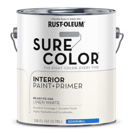 Rust-Oleum Interior Paint/Primer, Eggshell, Water Base, Linen, 1 gal 380220